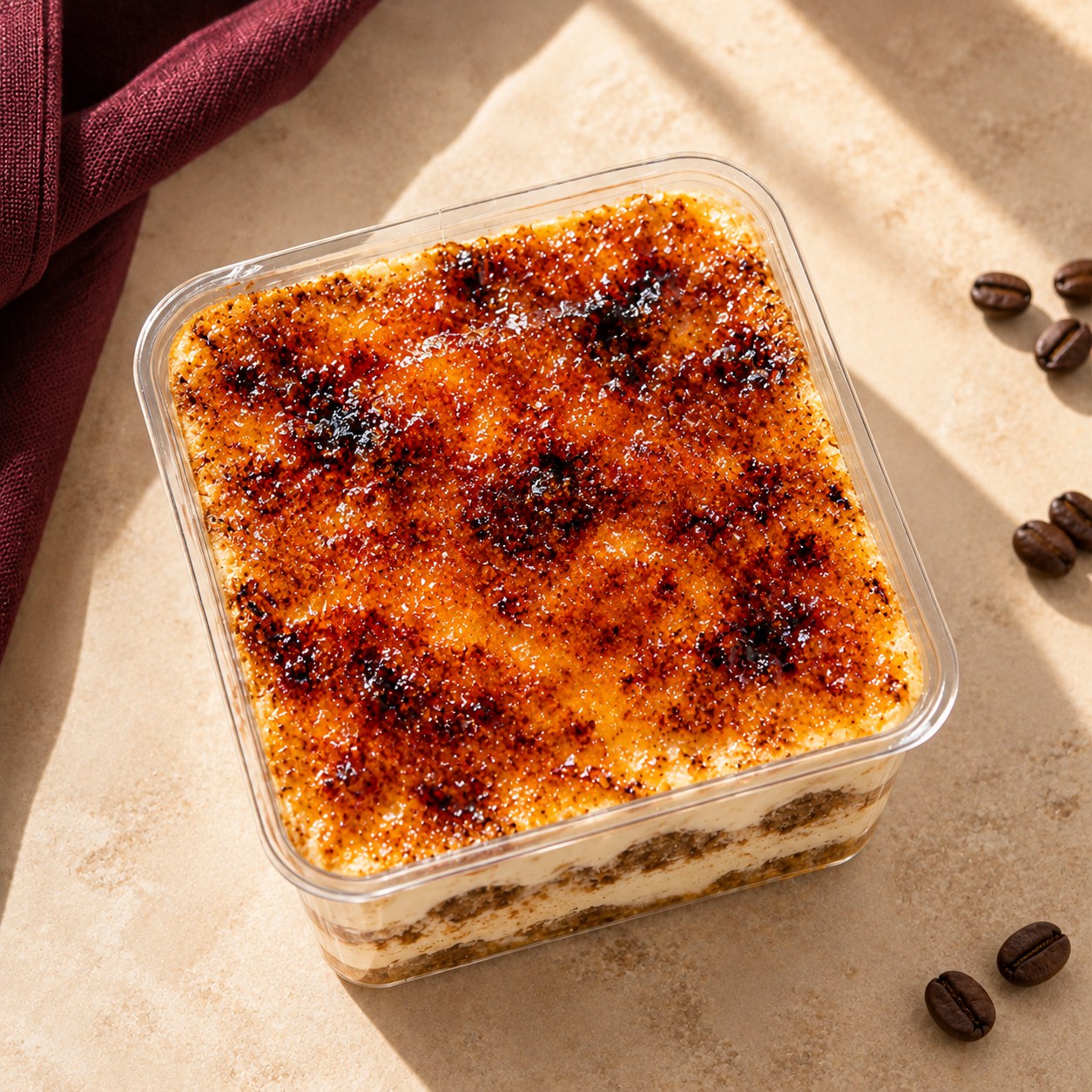 Crème Brûlée Tiramisu with a caramelised sugar top